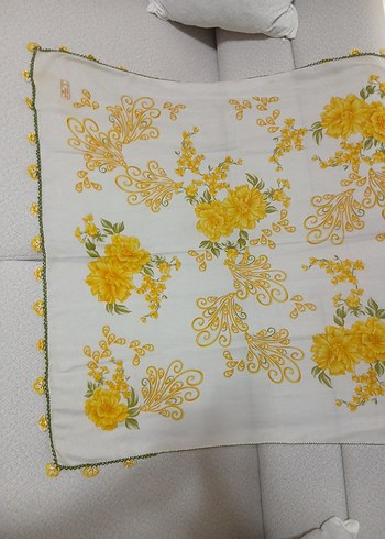 Dantel Detaylı Sarı Vintage Kadın yazma - Görsel 3