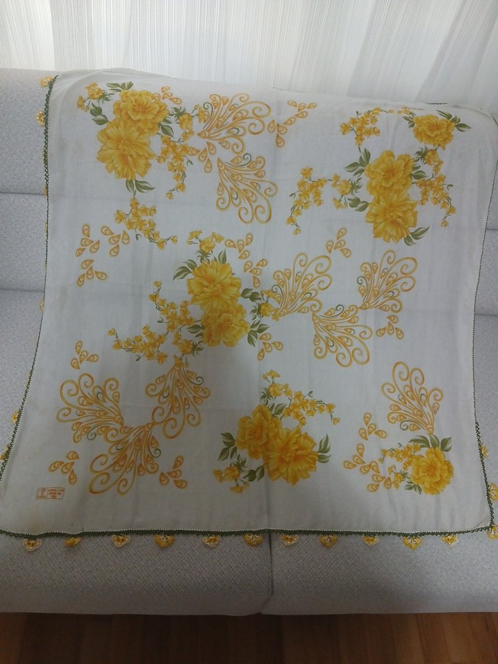 Dantel Detaylı Sarı Vintage Kadın yazma - Görsel 4