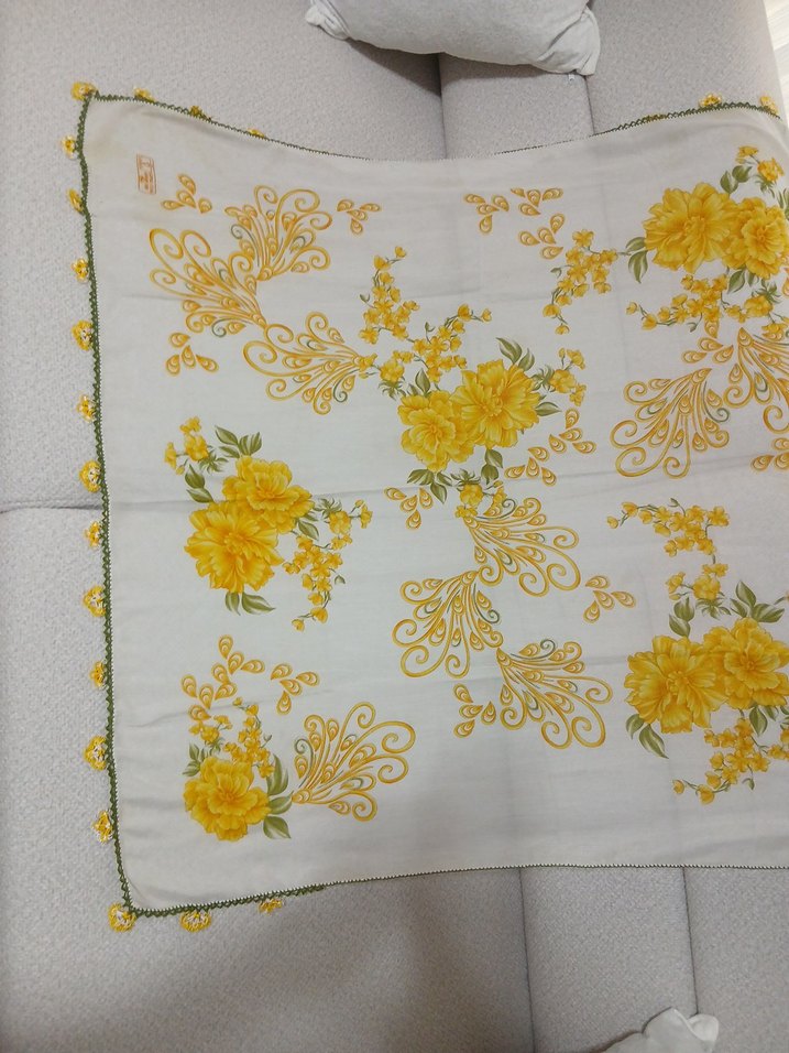 Dantel Detaylı Sarı Vintage Kadın yazma - Görsel 3