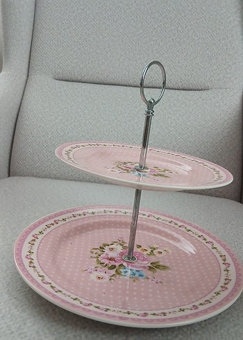 Pembe Çiçek Desenli Katlı Servis Tabağı - Görsel 5