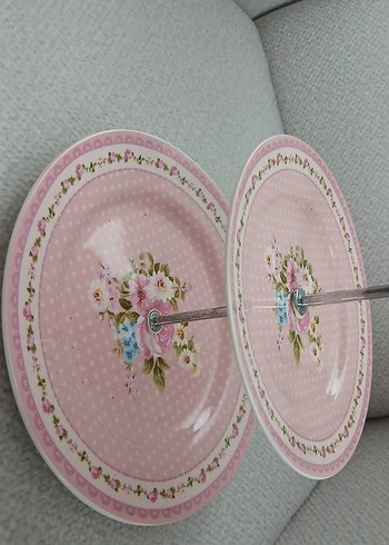 Pembe Çiçek Desenli Katlı Servis Tabağı - Görsel 4