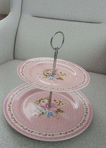 Pembe Çiçek Desenli Katlı Servis Tabağı - Görsel 3