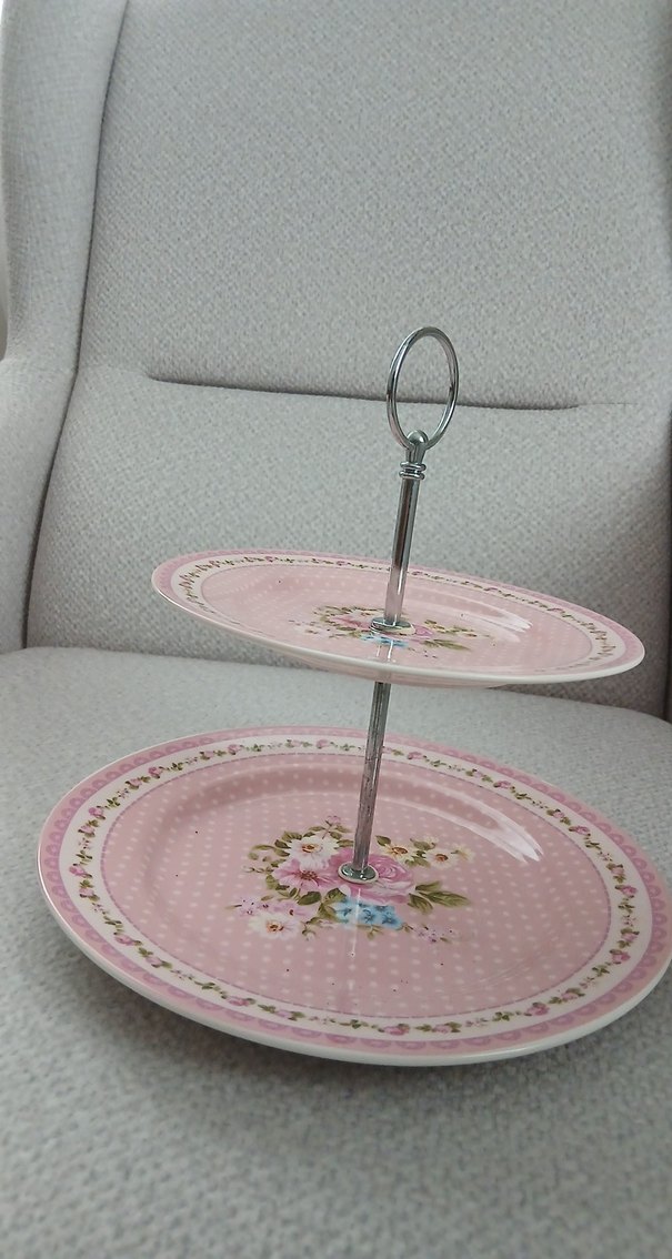 Pembe Çiçek Desenli Katlı Servis Tabağı - Görsel 5