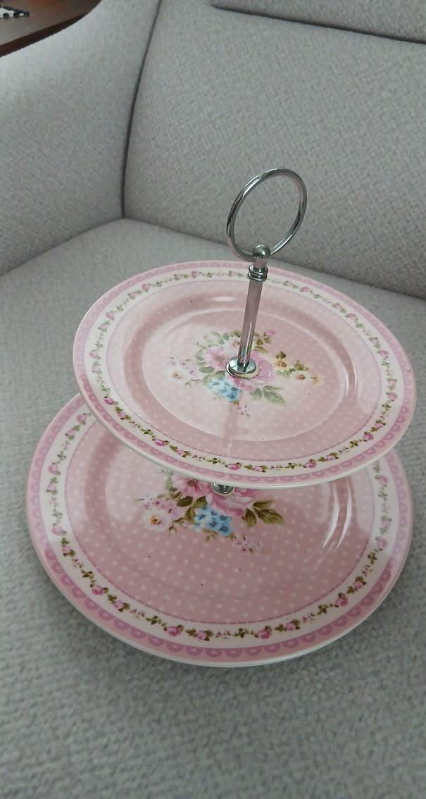 Pembe Çiçek Desenli Katlı Servis Tabağı - Görsel 2