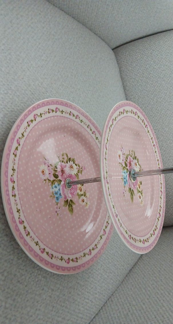 Pembe Çiçek Desenli Katlı Servis Tabağı - Görsel 4