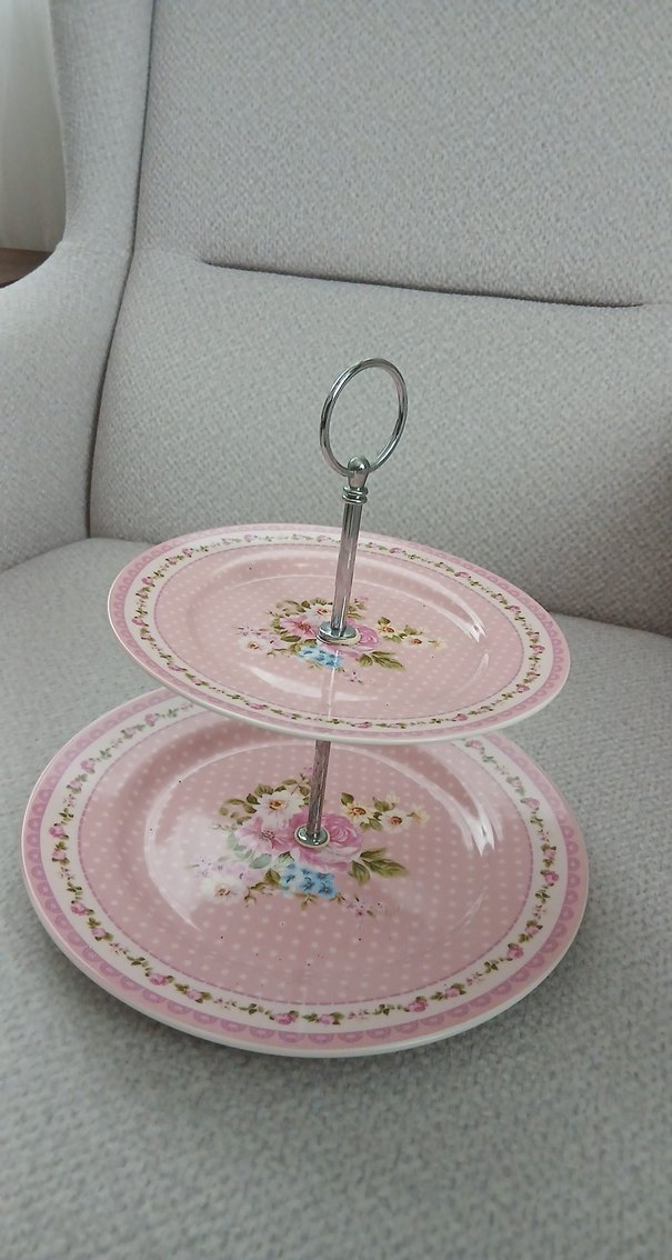 Pembe Çiçek Desenli Katlı Servis Tabağı - Görsel 3