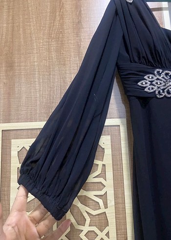 Nakışlı Siyah Uzun Kollu Abiye Elbise - Görsel 4