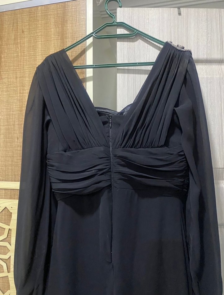 Nakışlı Siyah Uzun Kollu Abiye Elbise - Görsel 5