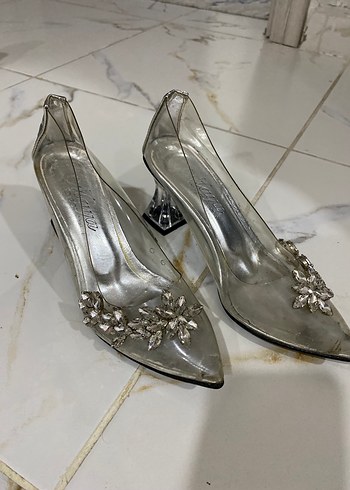 Şeffaf sitiletto İşlemeli Kristal Detaylı Topuklu Ayakkabı - Görsel 2