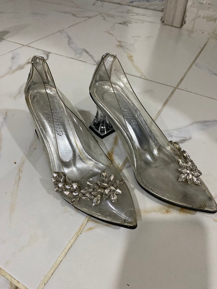 Şeffaf sitiletto İşlemeli Kristal Detaylı Topuklu Ayakkabı - Görsel 2