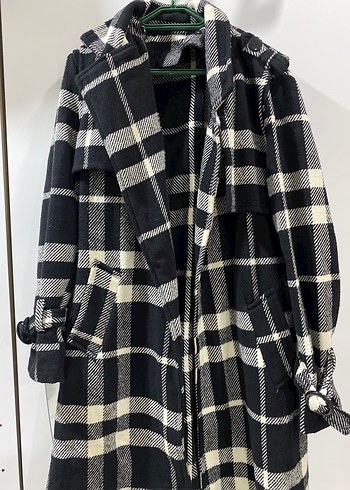 Kemerli Ekose Desenli Uzun Kadın Kaban - Görsel 2