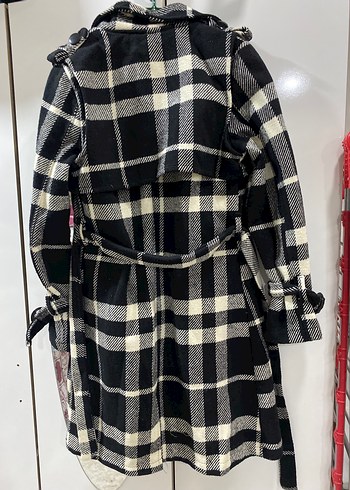 Kemerli Ekose Desenli Uzun Kadın Kaban - Görsel 3