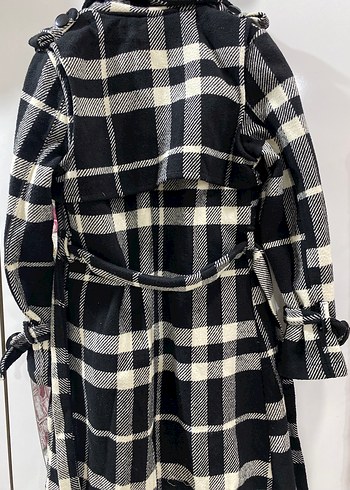 Kemerli Ekose Desenli Uzun Kadın Kaban - Görsel 4