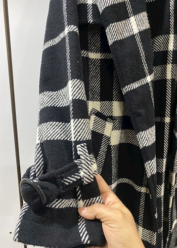 Kemerli Ekose Desenli Uzun Kadın Kaban - Görsel 6