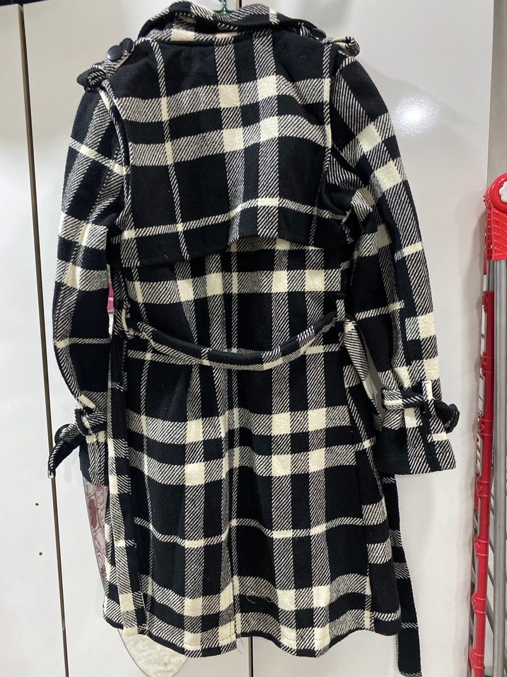 Kemerli Ekose Desenli Uzun Kadın Kaban - Görsel 3