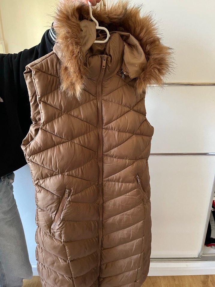 Kahverengi Kürklü Midi Kadın Yelek - Görsel 3