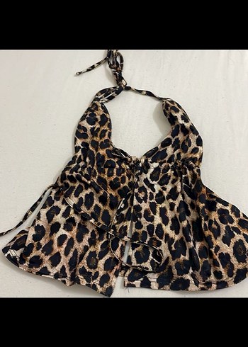 Leopar Desenli Volanlı Mini Kadın üst - Görsel 2