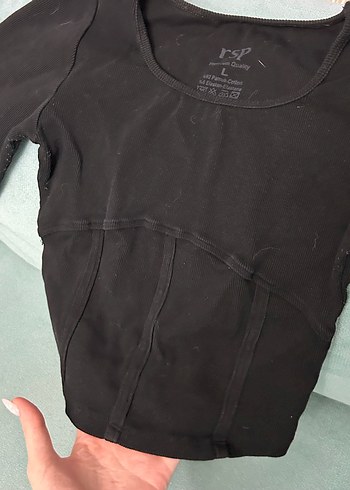 Siyah Uzun Kollu Basic Kadın Uzun kollu mini üst - Görsel 2