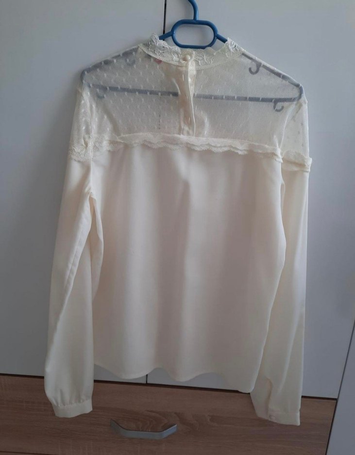 Dantel Detaylı Beyaz Uzun Kollu Kadın Bluz - Görsel 3