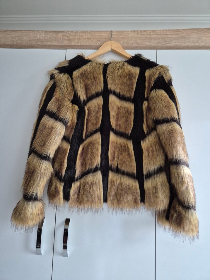 Kahverengi Zebra Desenli Kadın Suni Kürk - Görsel 2