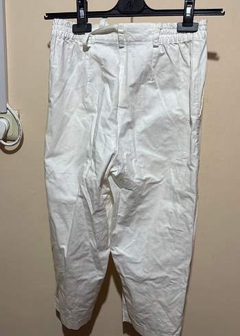 Beyaz pamuk Midi Kadın Pantolon - Görsel 2