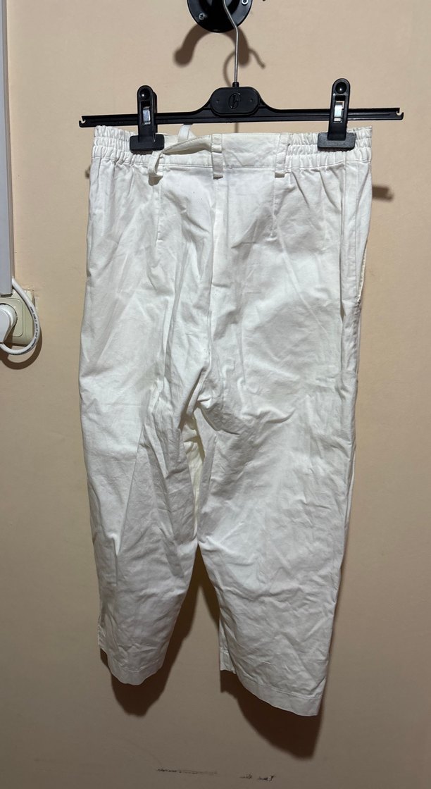 Beyaz pamuk Midi Kadın Pantolon - Görsel 2