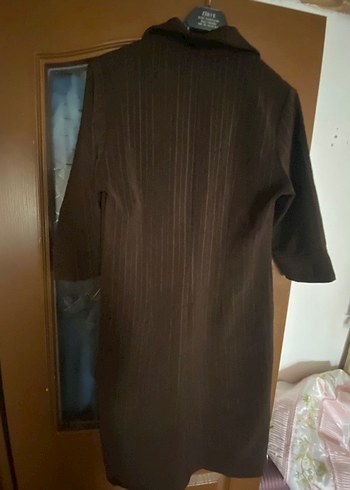 Kadın Kahverengi Uzun Keten Palto - Görsel 3