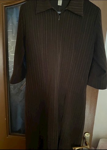 Kadın Kahverengi Uzun Keten Palto - Görsel 2