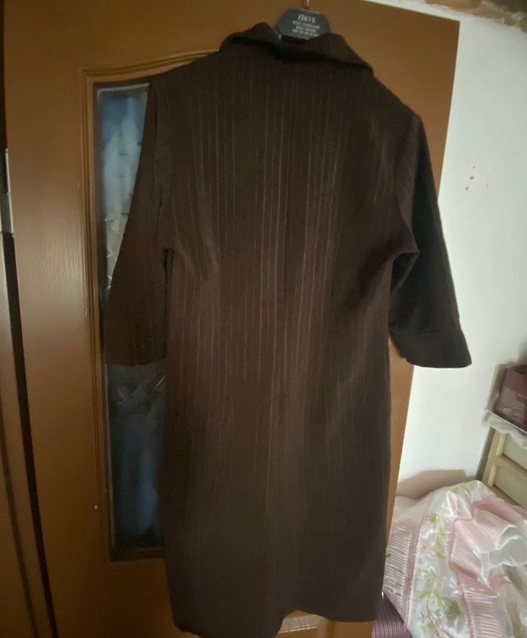 Kadın Kahverengi Uzun Keten Palto - Görsel 3