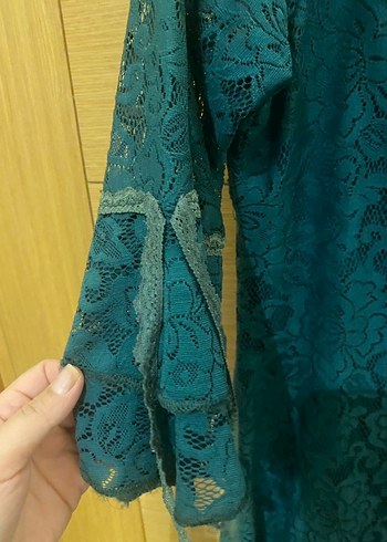 Yeşil Dantel Midi Bohem Elbise - Görsel 3