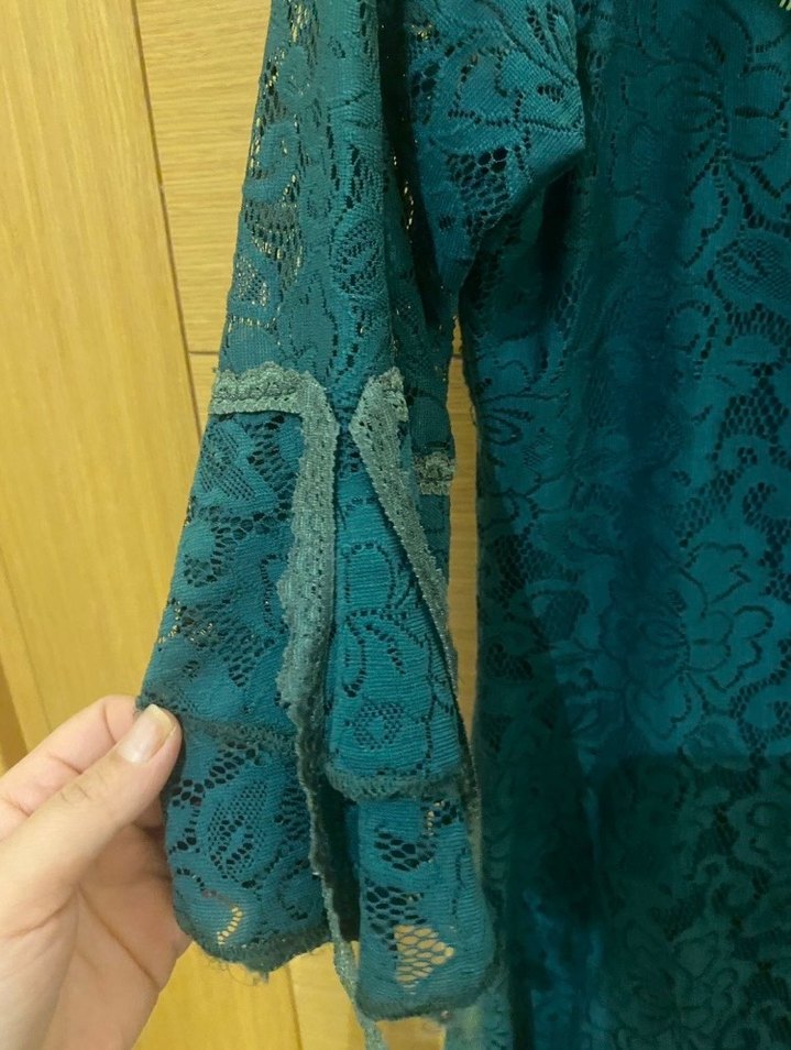 Yeşil Dantel Midi Bohem Elbise - Görsel 3