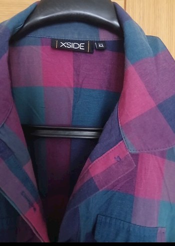 Düğmeli Mor Kareli Gömlek Elbise - Görsel 3