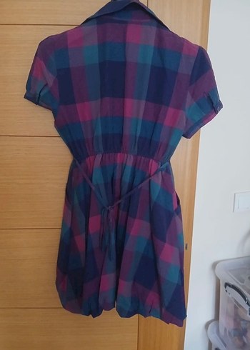 Düğmeli Mor Kareli Gömlek Elbise - Görsel 2