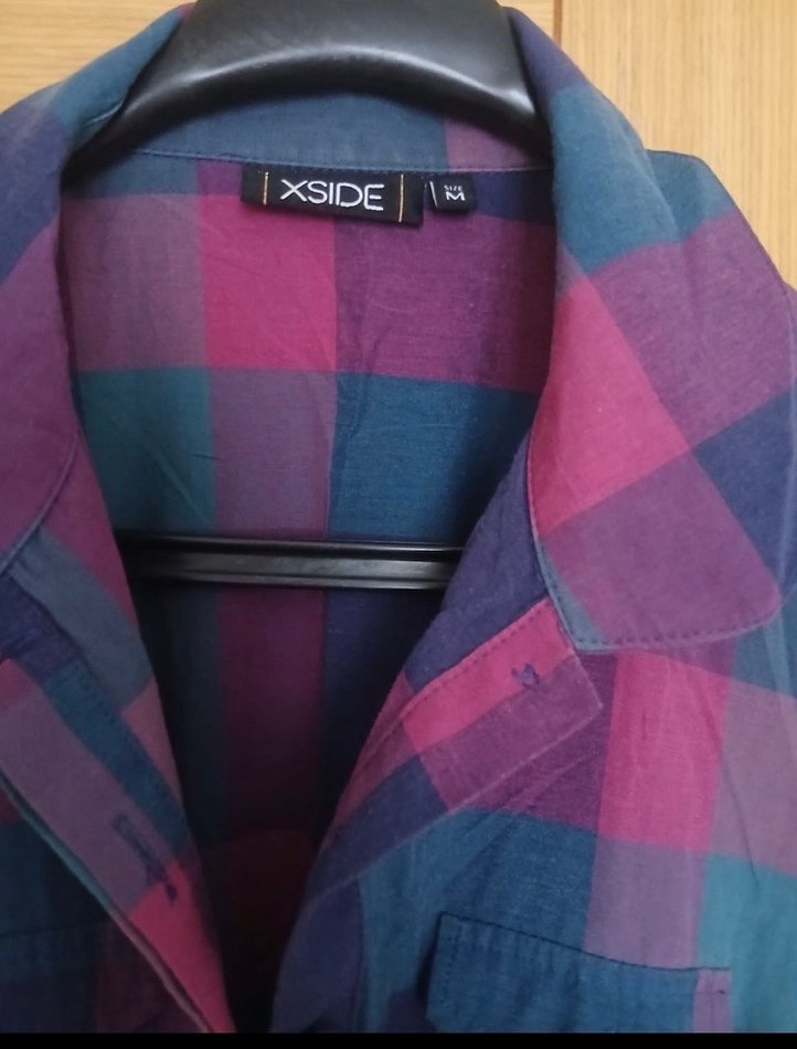 Düğmeli Mor Kareli Gömlek Elbise - Görsel 3