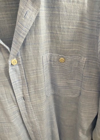 Mavi Keten Erkek Gömlek Uzun Kollu - Görsel 5