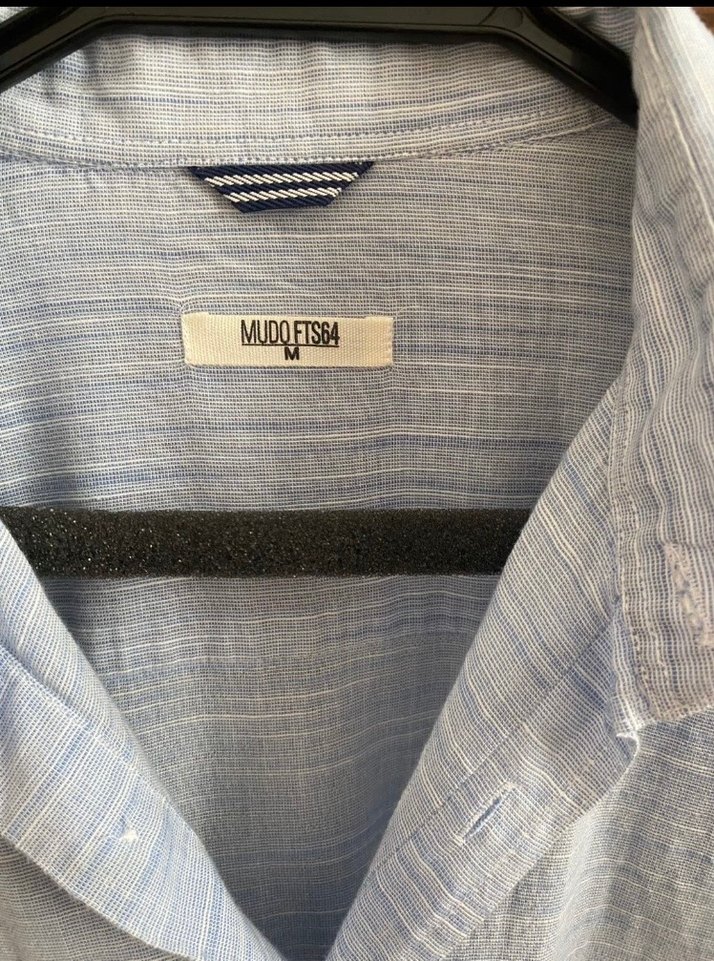 Mavi Keten Erkek Gömlek Uzun Kollu - Görsel 3