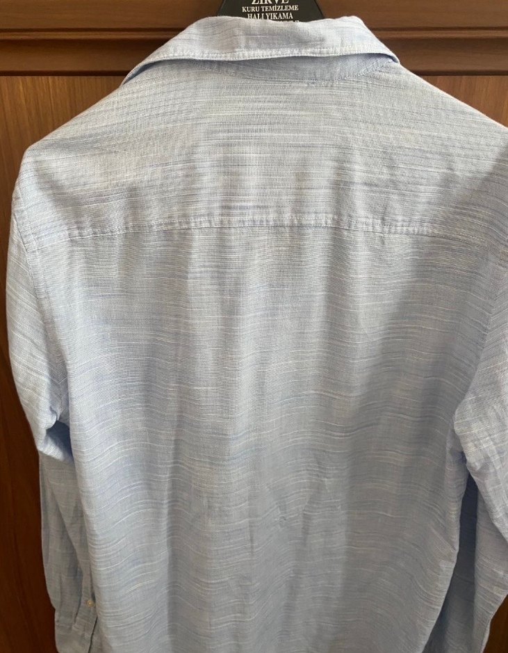 Mavi Keten Erkek Gömlek Uzun Kollu - Görsel 2