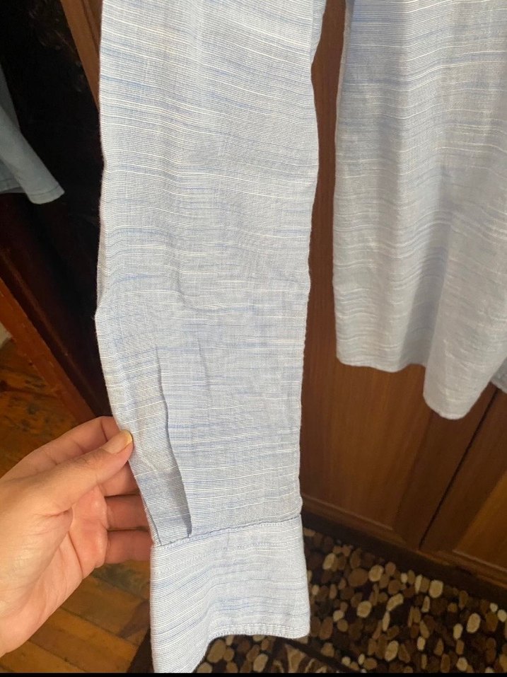 Mavi Keten Erkek Gömlek Uzun Kollu - Görsel 4