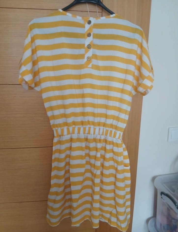 Sarı Çizgili Midi Kadın Elbise - Görsel 2