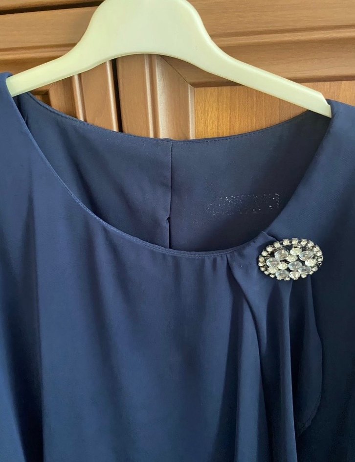 Drapeli Lacivert Uzun Kadın Abiye Elbise - Görsel 4