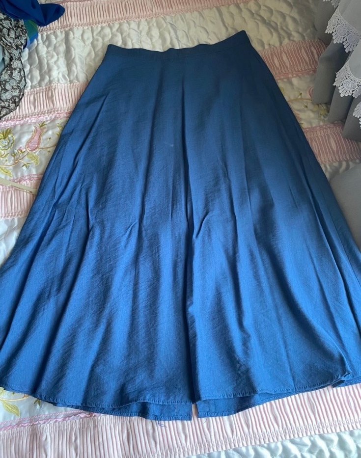 Düğmeli Lacivert Keten Uzun Etek - Görsel 2