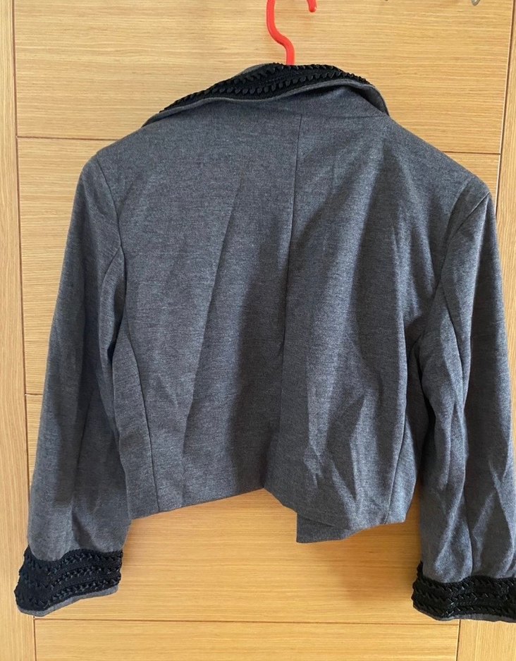 Düğmeli Gri Kısa Denim Blazer - Görsel 2