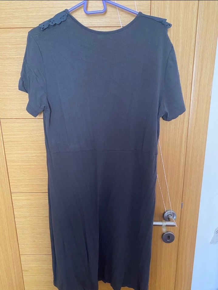 V Yaka Fırfırlı Midi Lacivert Elbise - Görsel 2