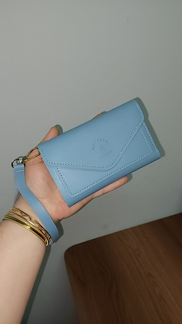 Mavi Deri Kadın Portföy Cüzdan - Görsel 2