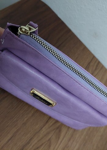 Mor Süet Fermuarlı Kadın El Çantası Cüzdan - Görsel 3