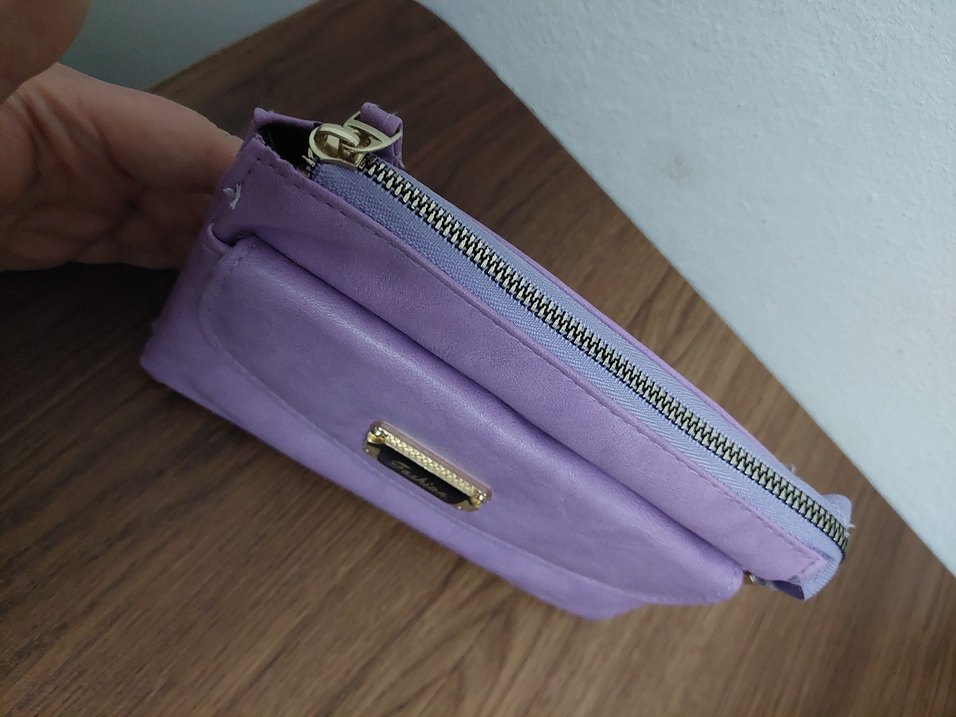 Mor Süet Fermuarlı Kadın El Çantası Cüzdan - Görsel 3