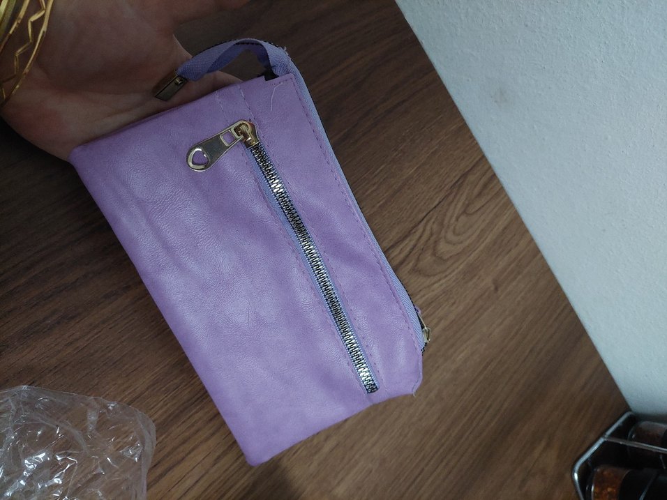 Mor Süet Fermuarlı Kadın El Çantası Cüzdan - Görsel 2