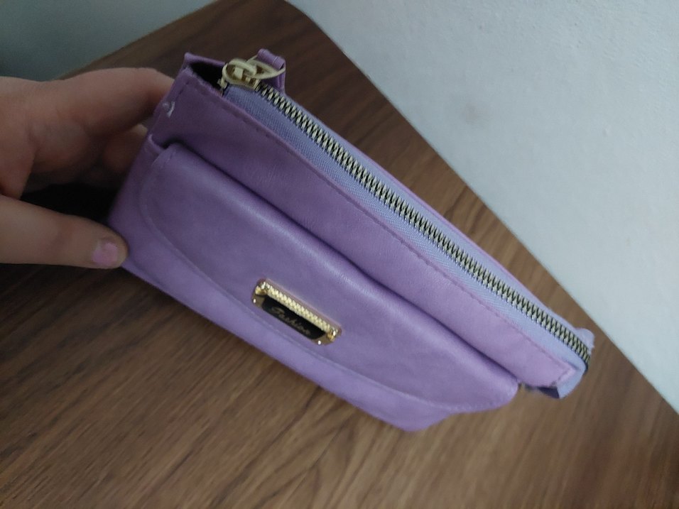 Mor Süet Fermuarlı Kadın El Çantası Cüzdan - Görsel 4