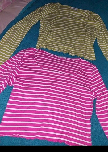 Çizgili Uzun Kollu Fitilli Crop Kazak - Görsel 4