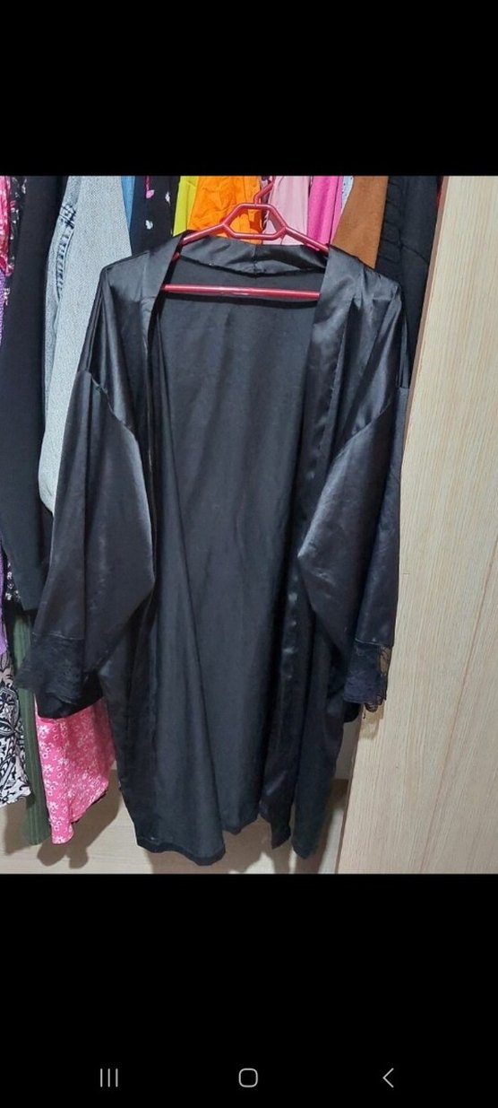 Siyah Uzun Kollu Midi Gotik Kadın Sabahlık - Görsel 2